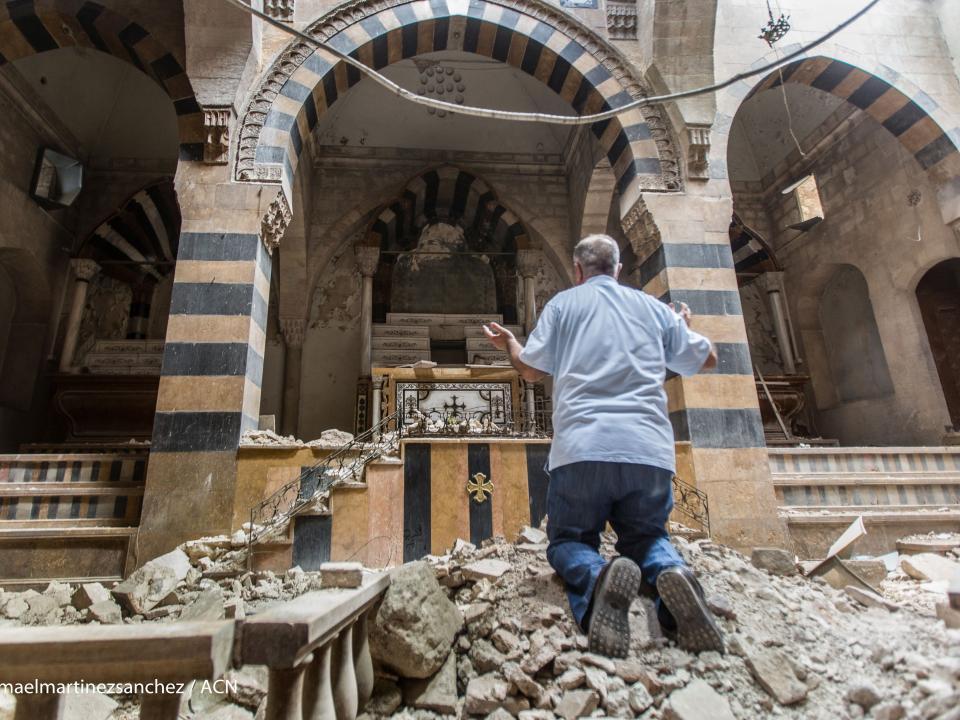 Eine zerstörte Kirche im syrischen Aleppo